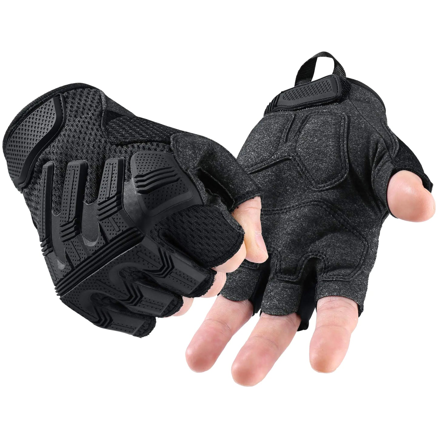 YOSUNPING Rubber Guard Protective Fingerless Tactical Gloves Half Finger for Motorcycle Cycling ATV Bike Motorbike Hunting Hiking Airsoft Paintball Riding Driving Work Outdoor Gear Men Black XL